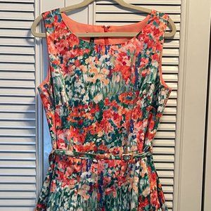 Talbots 14W sleeveless watercolor floral summer vintage 1950s dress